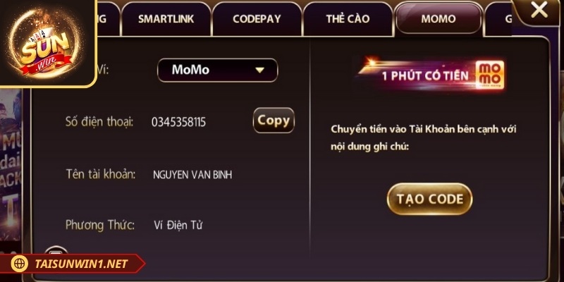 Chọn vào ví điện tử để nạp số dư vào tài khoản